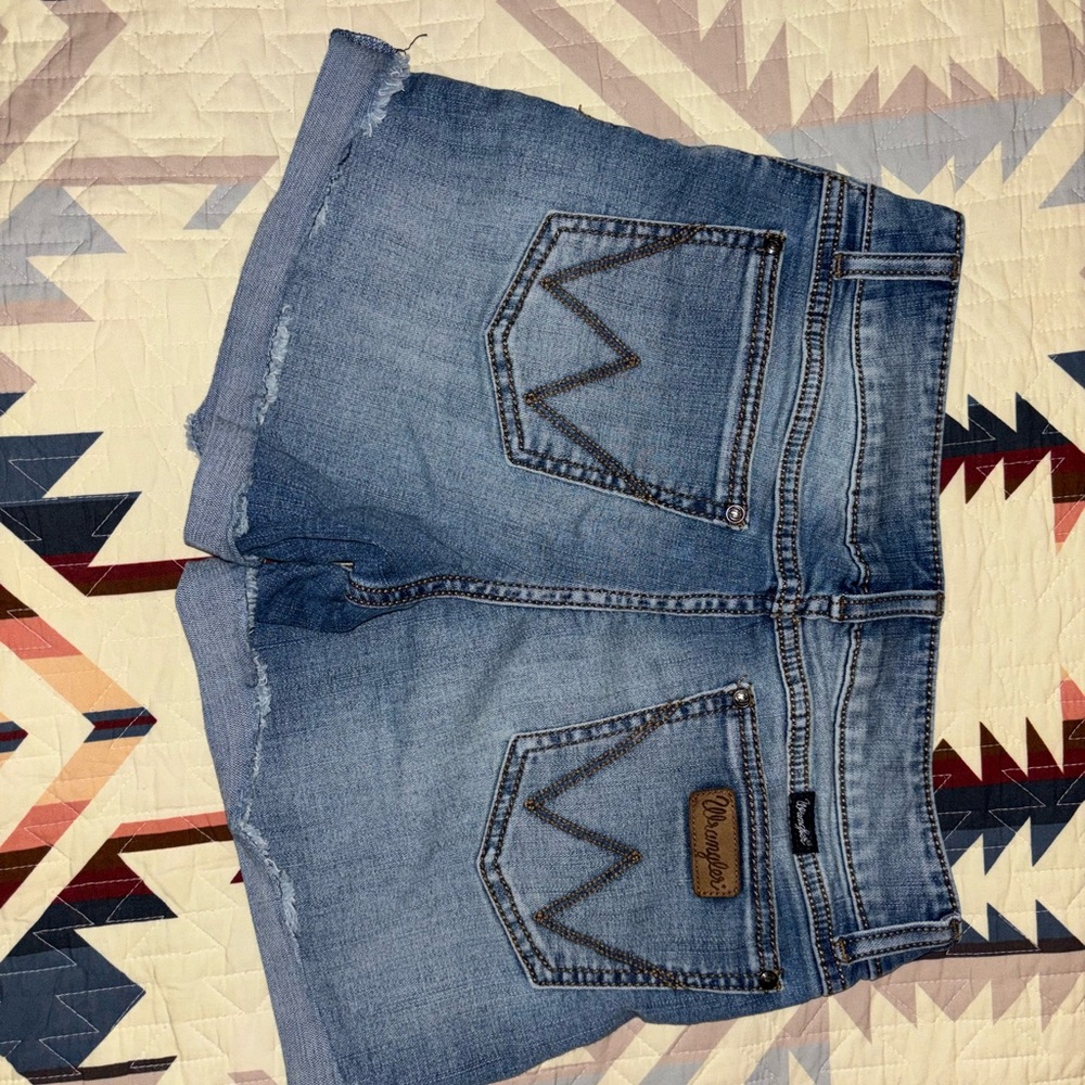 Wrangler Light Blue Denim Shorts with Embroidered Pockets